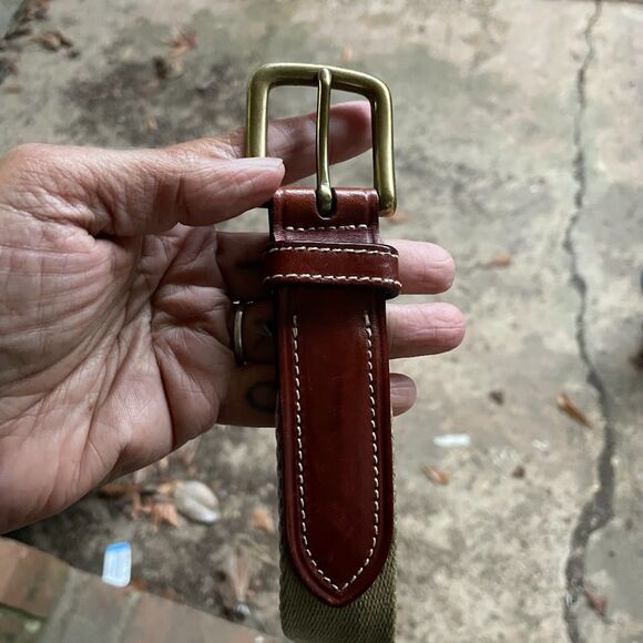 Vintage 90s TOMMY HILFIGER BELT 34 Authentic Surplus Style Leather Webbing Brass - Picture 4 of 5